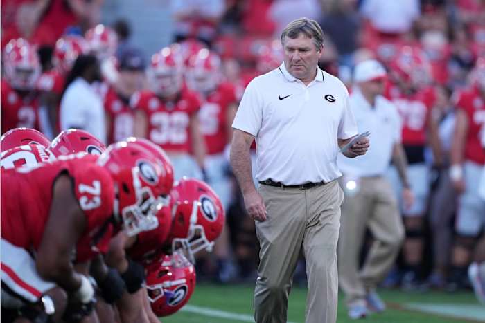 Sep 23, 2023; Athens, Georgia, USA; Georgia Bulldogs head coach Kirby Smart ahead of a matchup against the UAB Blazers at Sanford Stadium.
